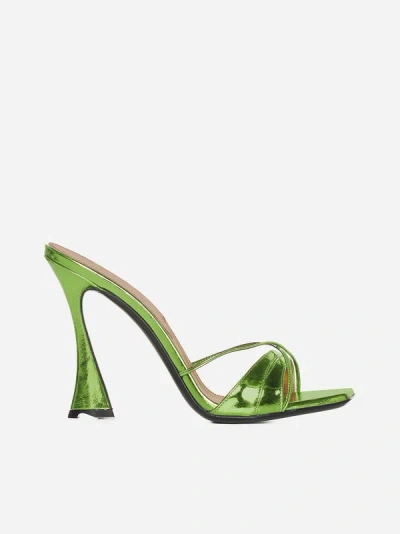 D’accori Lust Patent Leather Mules In Chameleon Green