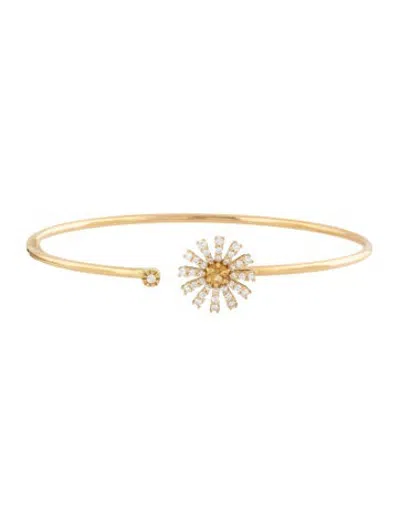 Pre-owned Damiani 18k Diamond & Citrine Margherita Open Cuff Bracelet, 6" In Multicolor