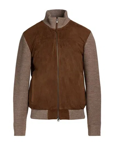 D'amico Man Jacket Brown Size 38 Sheepskin In Animal Print