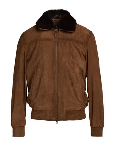 D'amico Man Jacket Brown Size 38 Sheepskin In Animal Print