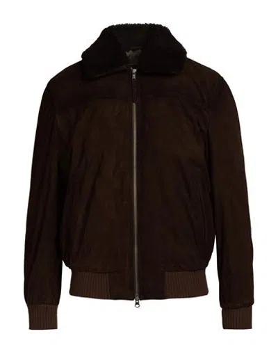 D'amico Man Jacket Dark Brown Size 38 Sheepskin In Animal Print