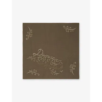 Damson Madder Womens Floral Brand-embroidered Cotton Headscarf 55cm X 55cm Khaki