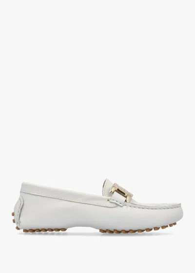 Daniel Privey White Leather Moccasin Loafers