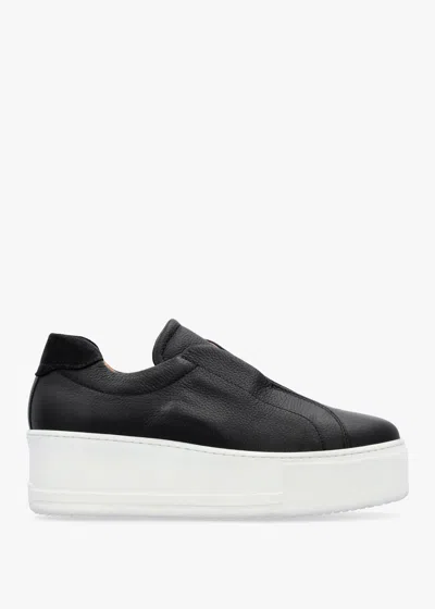 Daniel Tred Black Tumbled Leather Laceless Flatform Trainers In Black Patent