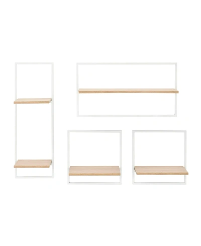 Danya B Framed Wall Art 4-piece Modern Shelf Set, White Metal Frame And Maple Mdf Shelves In White,maple