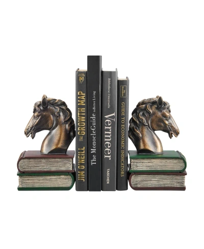 Danya B Horses On Books Polyresin Antique-like Patina Finish Bookend, Set Of 2 In Antique Bronze