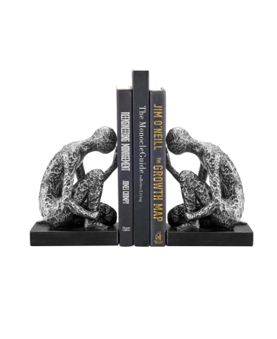 Danya B Kneeling Figure Sculptures Polyresin Silver-tone And Black Finish Bookend, Set Of 2 In Silver,black