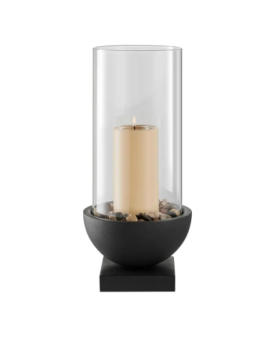 Danya B Modern Black Metal Bold Pedestal And Glass Pillar Hurricane Candle Holder, Large In Black,clear