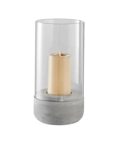 Danya B Modern Cool Gray Cement Base And Glass Pillar Hurricane Candle Holder, Large In Cement,clear