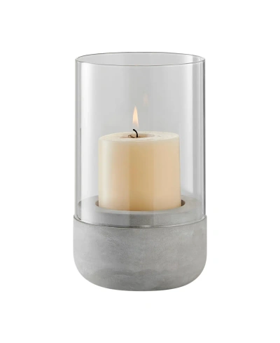 Danya B Modern Cool Gray Cement Base And Glass Pillar Votive Candle Holder, Small In Cement,clear