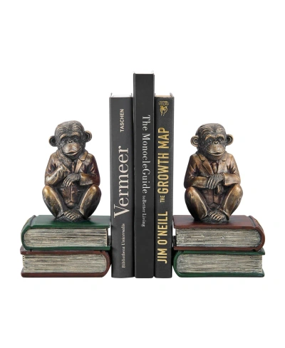 Danya B Monkeys On Books Polyresin Antique-like Patina Finish Bookend, Set Of 2 In Antique Bronze