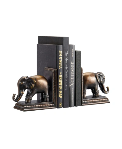 Danya B Ornate Elephants Polyresin Bronze Patina Finish Bookend, Set Of 2 In Shined Bronze