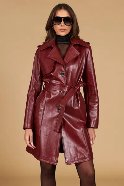 D'arienzo Anchor Red Belted Leather Coat Smooth Effect