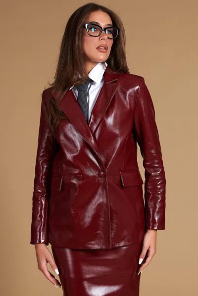 D'arienzo Anchor Red Double-breasted Leather Blazer Button Closure