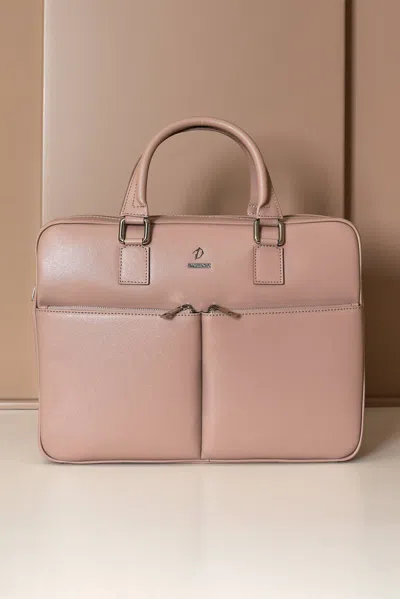 D'arienzo Beige 24h Briefcase In Saffiano Calf Leather With Double Pocket In Pink