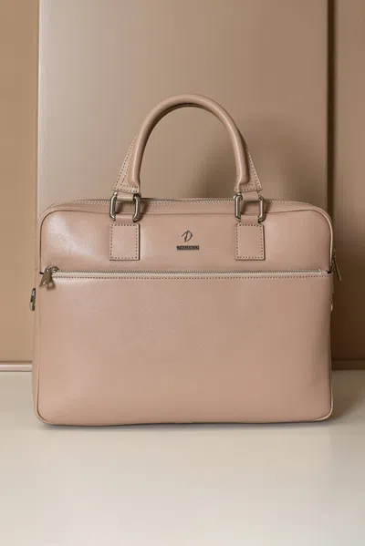 D'arienzo Beige 24h Briefcase In Saffiano Calf Leather With Zip Pocket In Pink