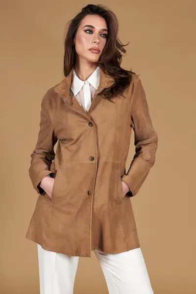 D'arienzo Beige Suede Unlined Leather Trench Coat In Brown