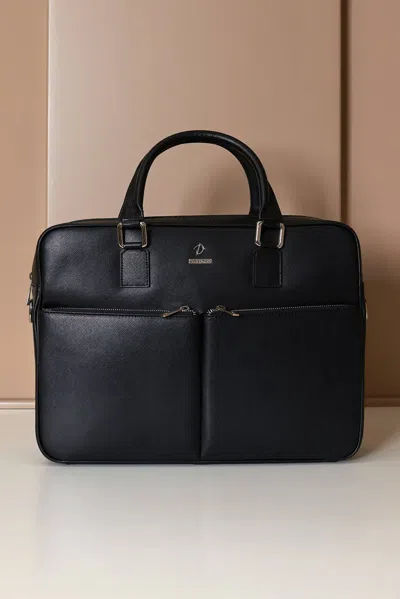 D'arienzo Black 24h Briefcase In Saffiano Calf Leather With Double Pocket In Neutral