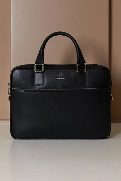 D'arienzo Black 24h Briefcase In Saffiano Calf Leather Zipper Pocket