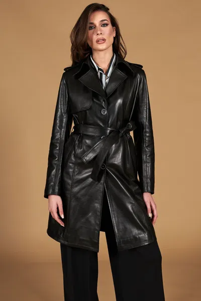 D'arienzo Black Belted Leather Coat Smooth Effect
