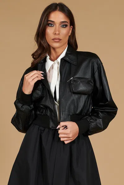 D'arienzo Black Bomber Jacket In Embossed Leather Short Version In Multi