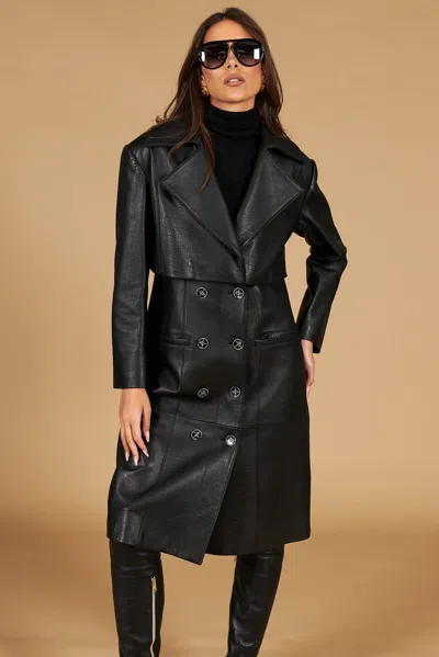D'arienzo Black Double-breasted Leather Coat Croco Print In Animal Print