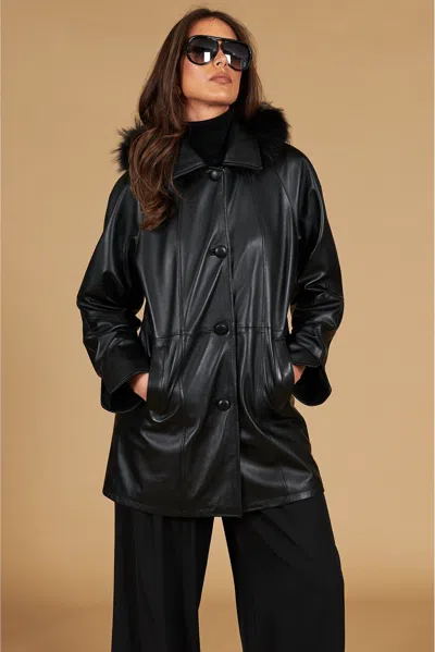 D'arienzo Black Fur Hooded Nappa Lamb Leather Coat Comfort Fit