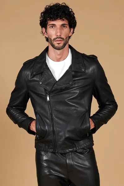 D'arienzo Black Lamb Leather Biker Jacket Flaps On The Shoulders