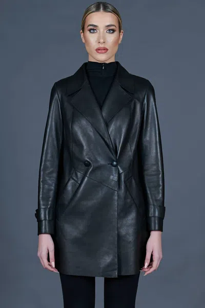 D'arienzo Black Lamb Leather Coat Buttoned Double-breasted
