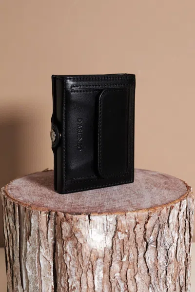 D'arienzo Black Leather Trifold Wallet For Front Pocket