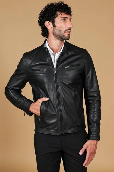 D'arienzo Black Nappa Lamb Leather Biker Jacket Four Zipper Pockets