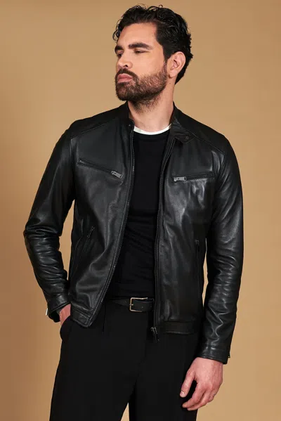 D'arienzo Black Nappa Lamb Leather Biker Jacket Four Zipper Pockets