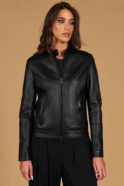 D'arienzo Black Nappa Lamb Leather Biker Jacket Two Pockets