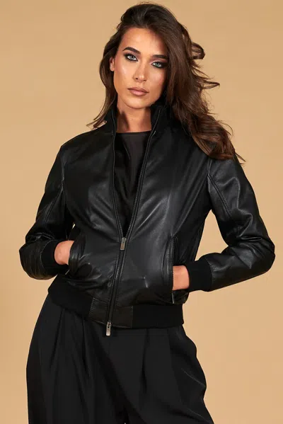 D'arienzo Black Nappa Lamb Leather Bomber Jacket