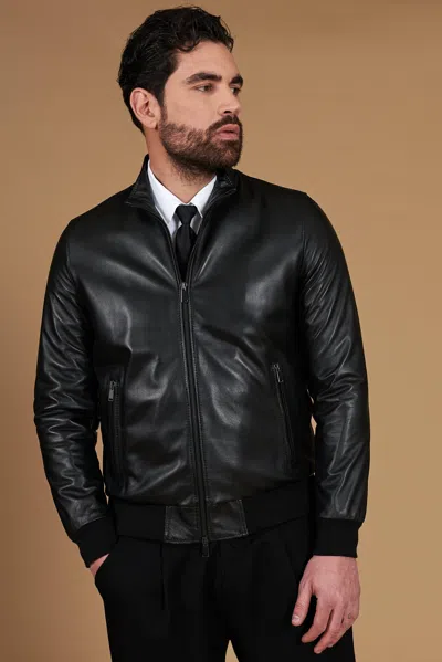 D'arienzo Black Nappa Lamb Leather Bomber Jacket Smooth Aspect In Multi