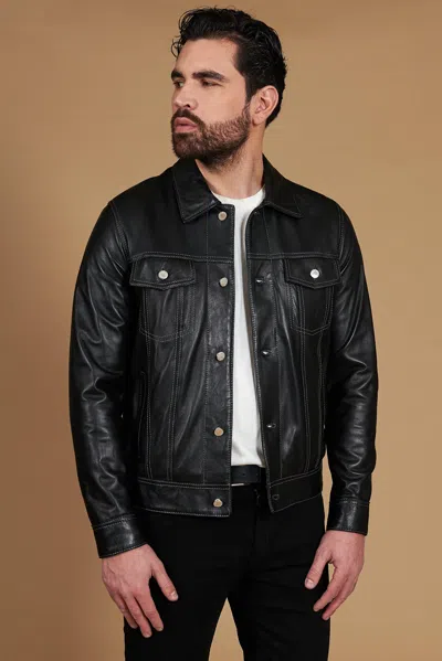 D'arienzo Black Nappa Leather Biker Jacket Buttons And Shirt Collar