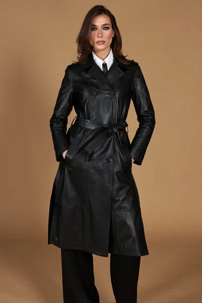 D'arienzo Black Nappa Leather Double-breasted Coat Both Sides Rips