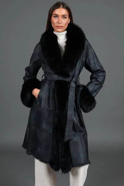 D'arienzo Black Nappa Rabbit Fur Coat With Fox Fur Collar In Multi