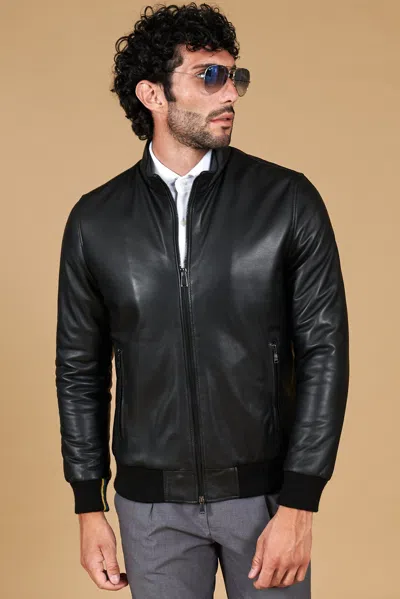D'arienzo Black Natural Lamb Leather Bomber Jacket Smooth Aspect In Multi