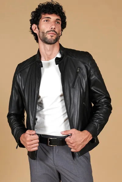 D'arienzo Black Quilted Lamb Leather Biker Jacket Three Zipper Pockets