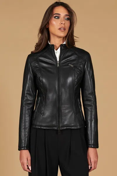 D'arienzo Black Quilted Nappa Lamb Leather Biker Jacket With Zipper Pockets