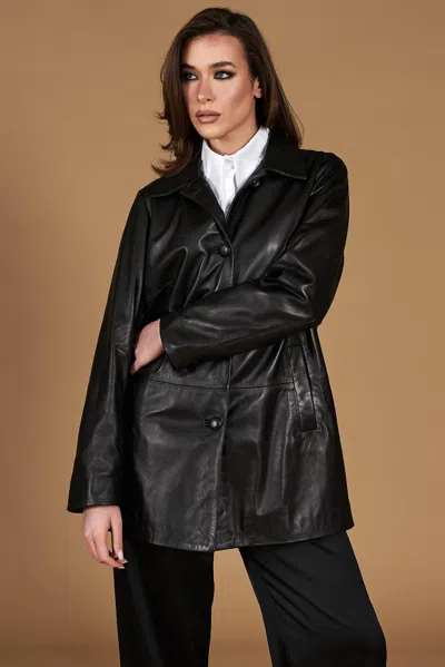 D'arienzo Black Single-breasted Leather Jacket Oversized Version