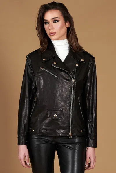 D'arienzo Black Vintage Leather Biker Jacket Comfort Fit