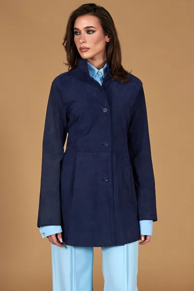 D'arienzo Blue Suede Unlined Lamb Leather Coat