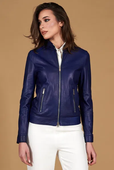 D'arienzo Bluette Natural Lamb Leather Biker Jacket Smooth Aspect