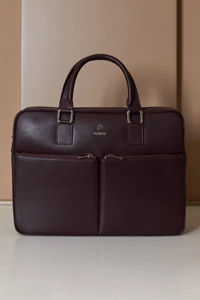 D'arienzo Bordeaux 24h Briefcase In Saffiano Calf Leather With Double Pocket In Brown