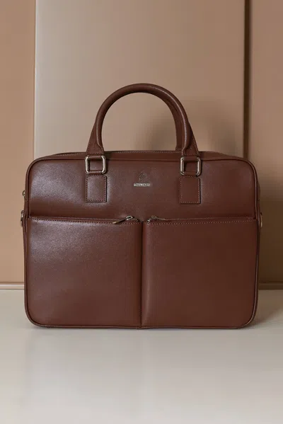 D'arienzo Brown 24h Briefcase In Saffiano Calf Leather With Double Pocket In Burgundy
