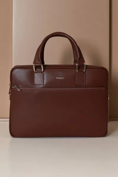 D'arienzo Brown 24h Briefcase In Saffiano Calf Leather With Zip Pocket