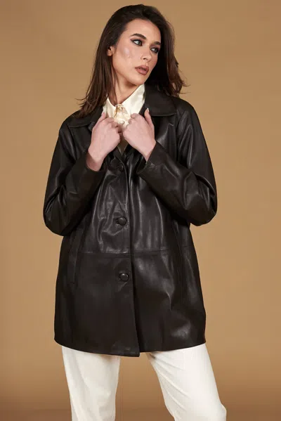 D'arienzo Brown Double-breasted Leather Blazer Button Closure In Black