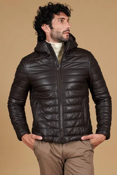 D'arienzo Brown Hooded Lamb Leather Puffer Jacket In Multi